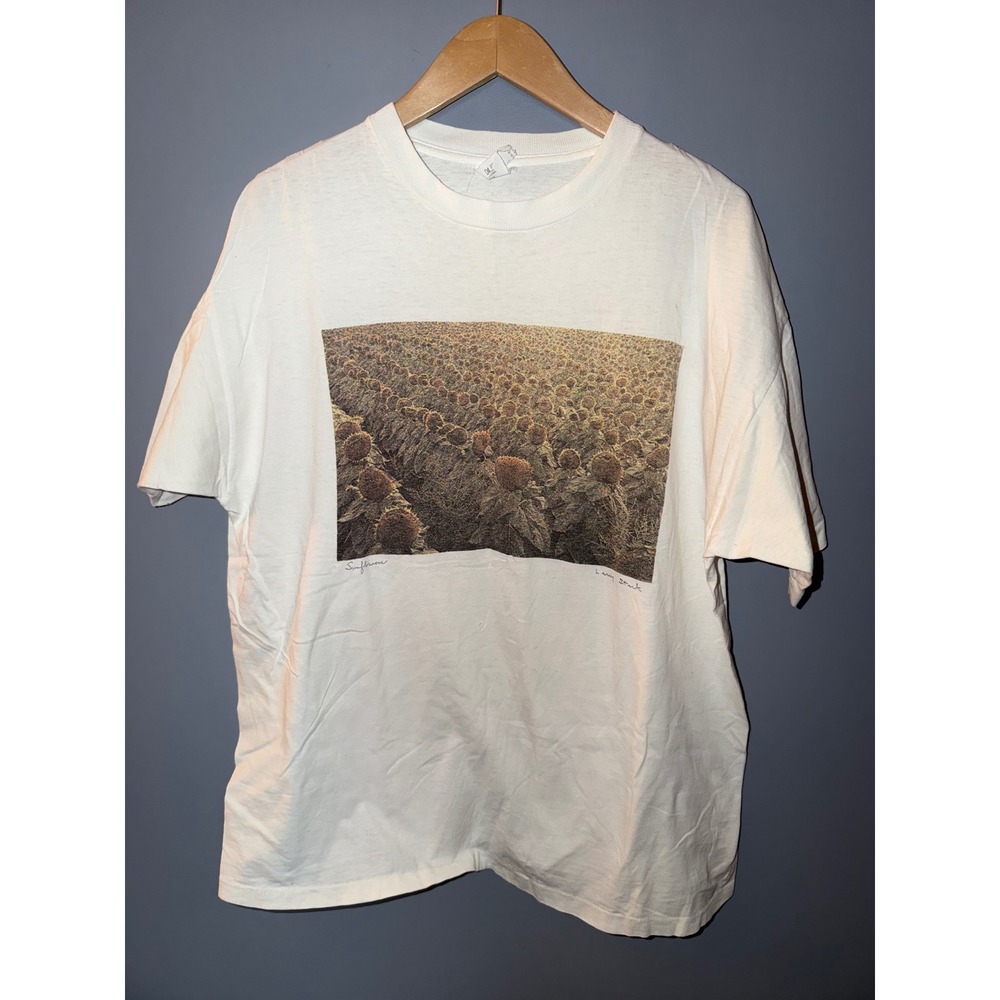 Vintage Larry Stark Sunflowers Graphic T-Shirt Screen Creations XL White 90s USA